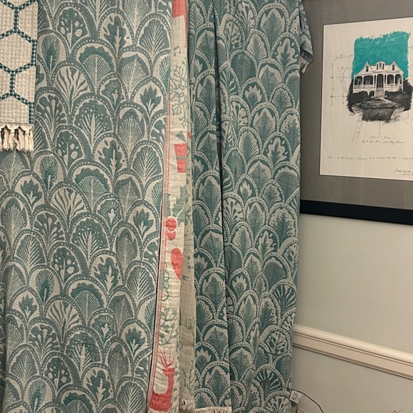 SUCCULENTS Teal Green Ecru White Loom Weave Organic Cotton 2 Side New With Tag - Picture 3 of 16